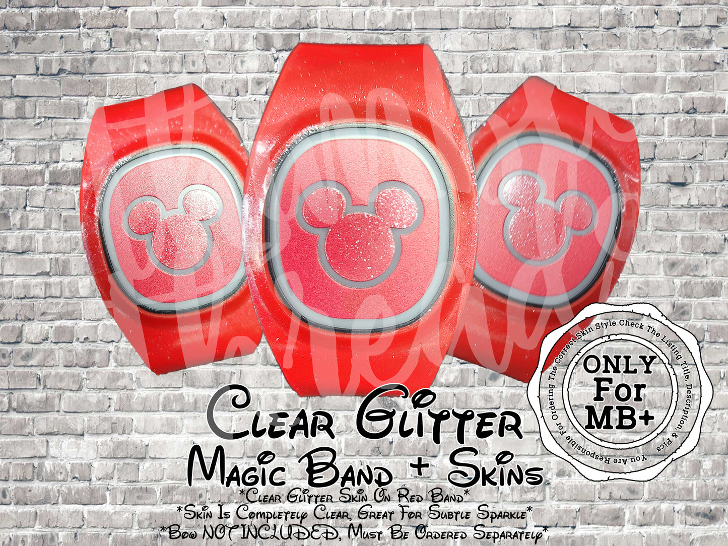Clear Glitter Magic Band + Decal Skin Mouse Head ONLY