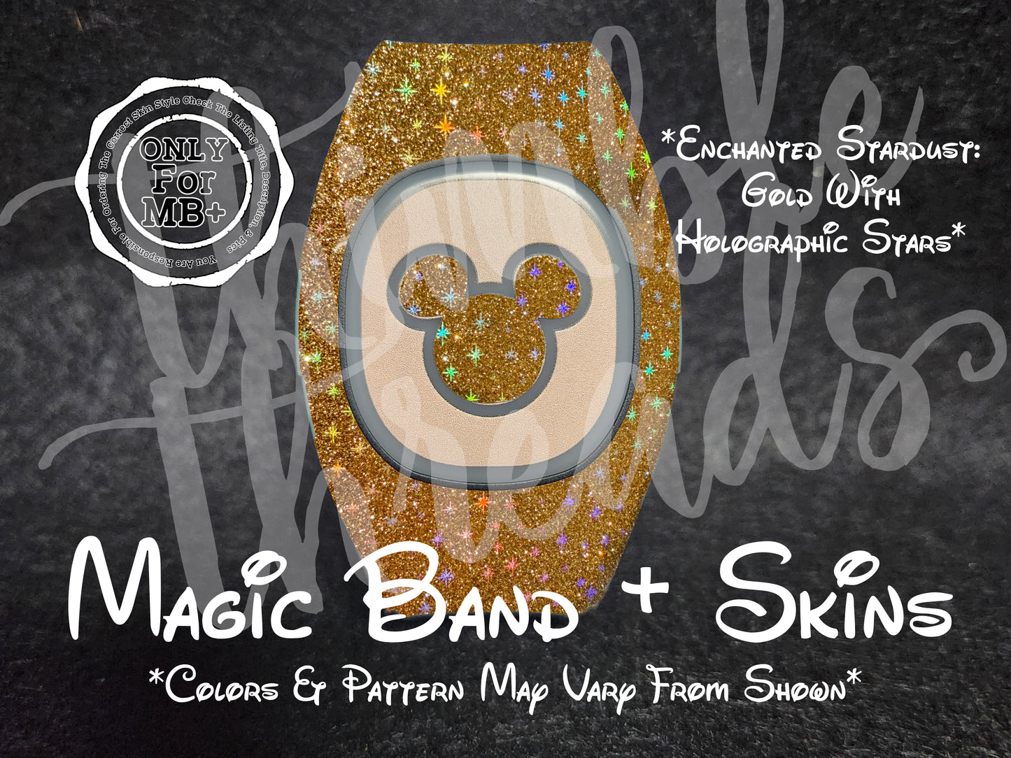 Stardust Super Sparkle No Flake Glitter Magic Band + Decal Skin Mouse Head ONLY