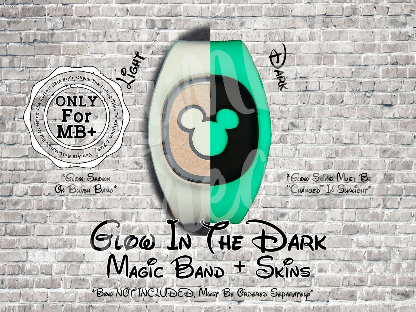 Glow In The Dark Magic Band + Decal Skin Mouse Head ONLY