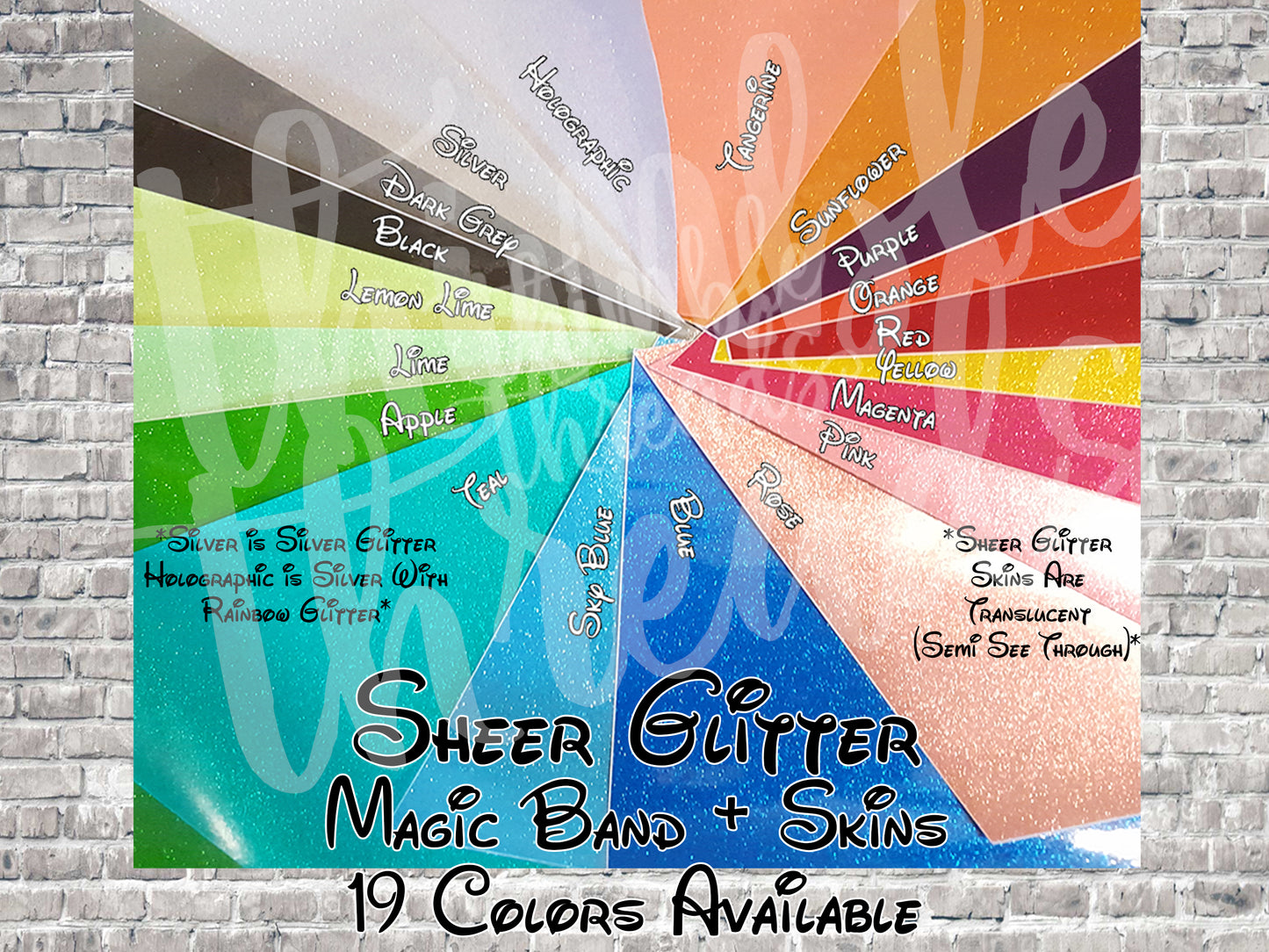 Sheer Glitter Magic Band + Decal Skin Bow ONLY