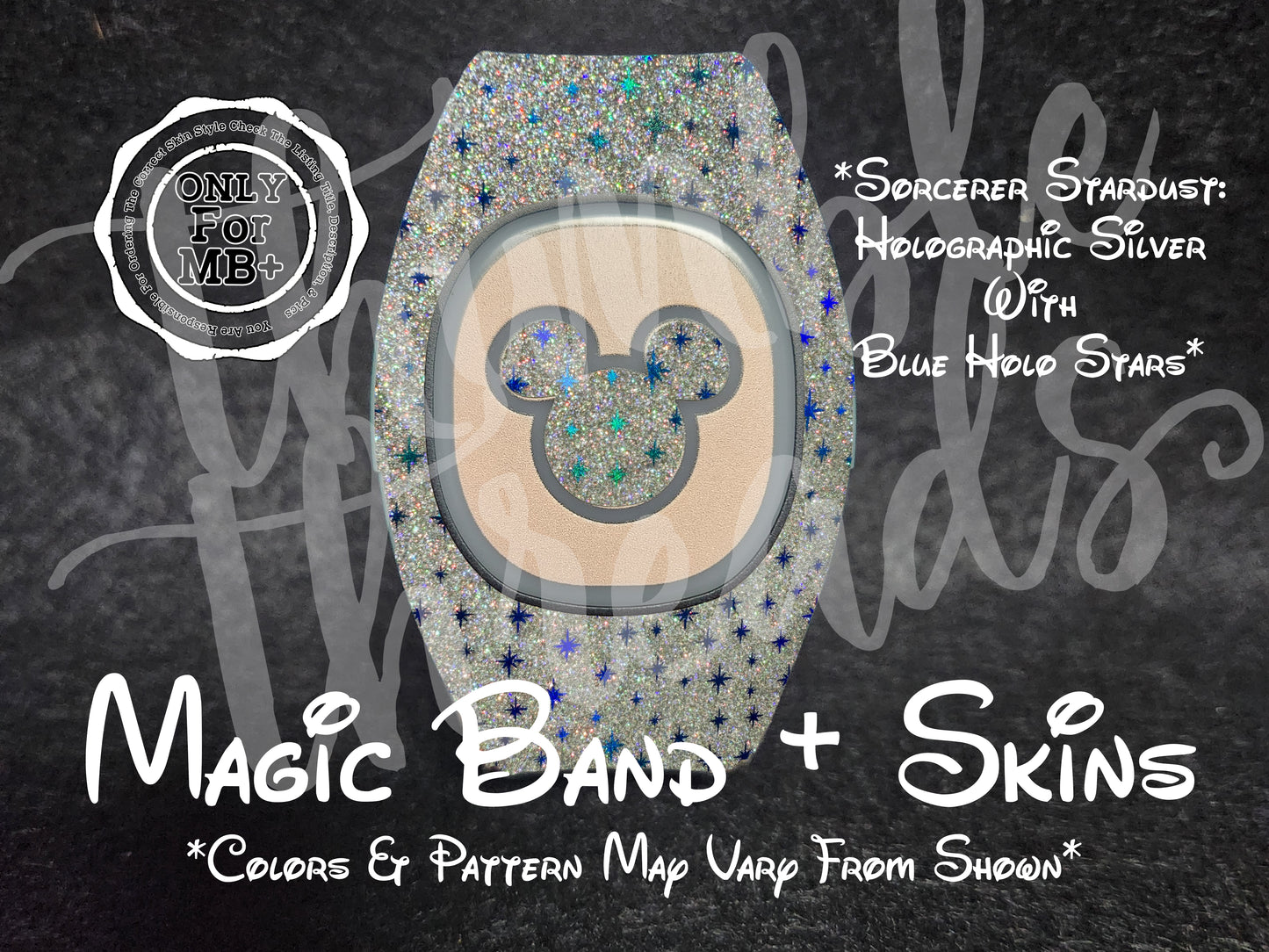 Stardust Super Sparkle No Flake Glitter Magic Band + Decal Skin Mouse Head ONLY