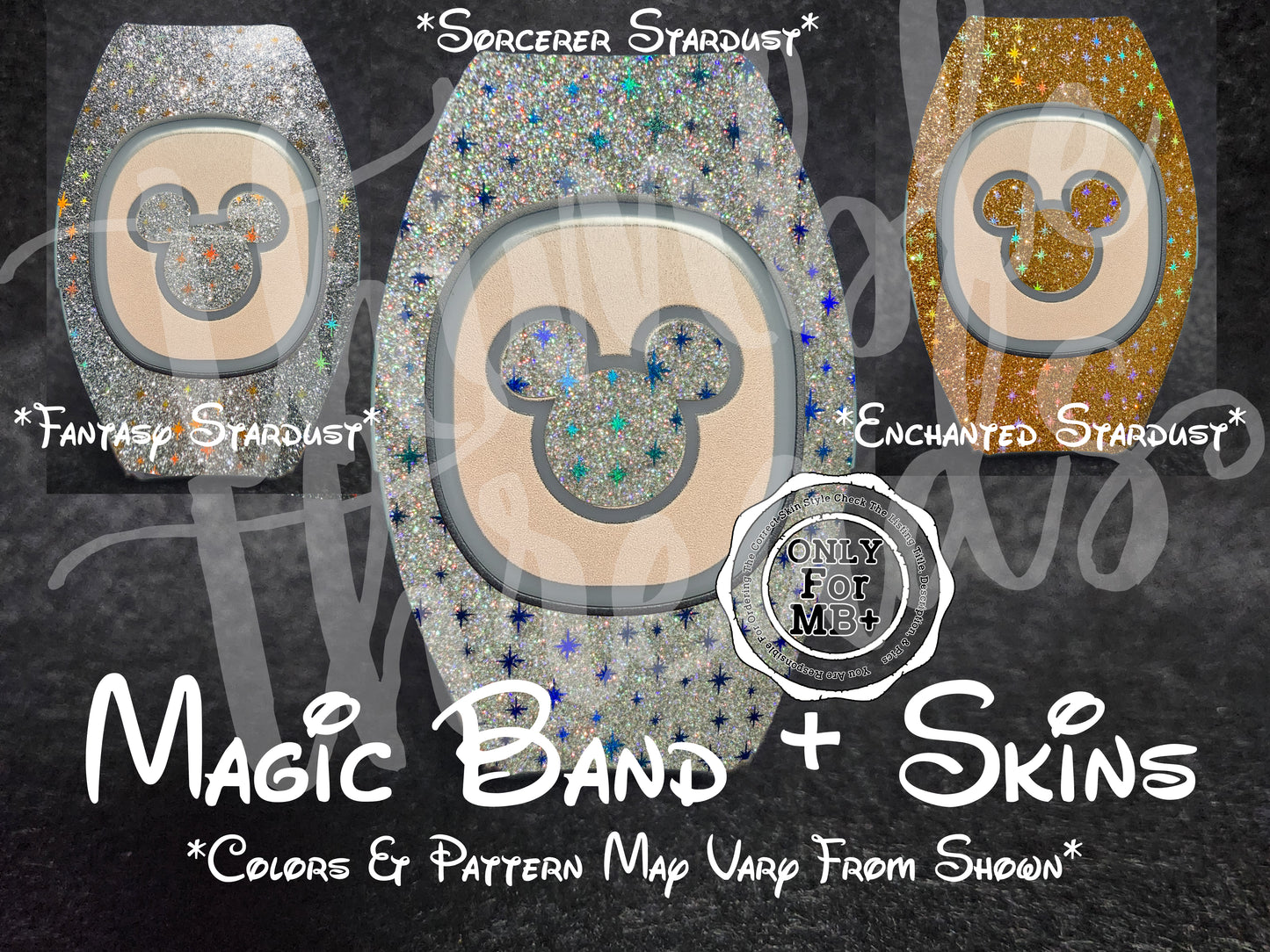 Stardust Super Sparkle No Flake Glitter Magic Band + Decal Skin Mouse Head ONLY