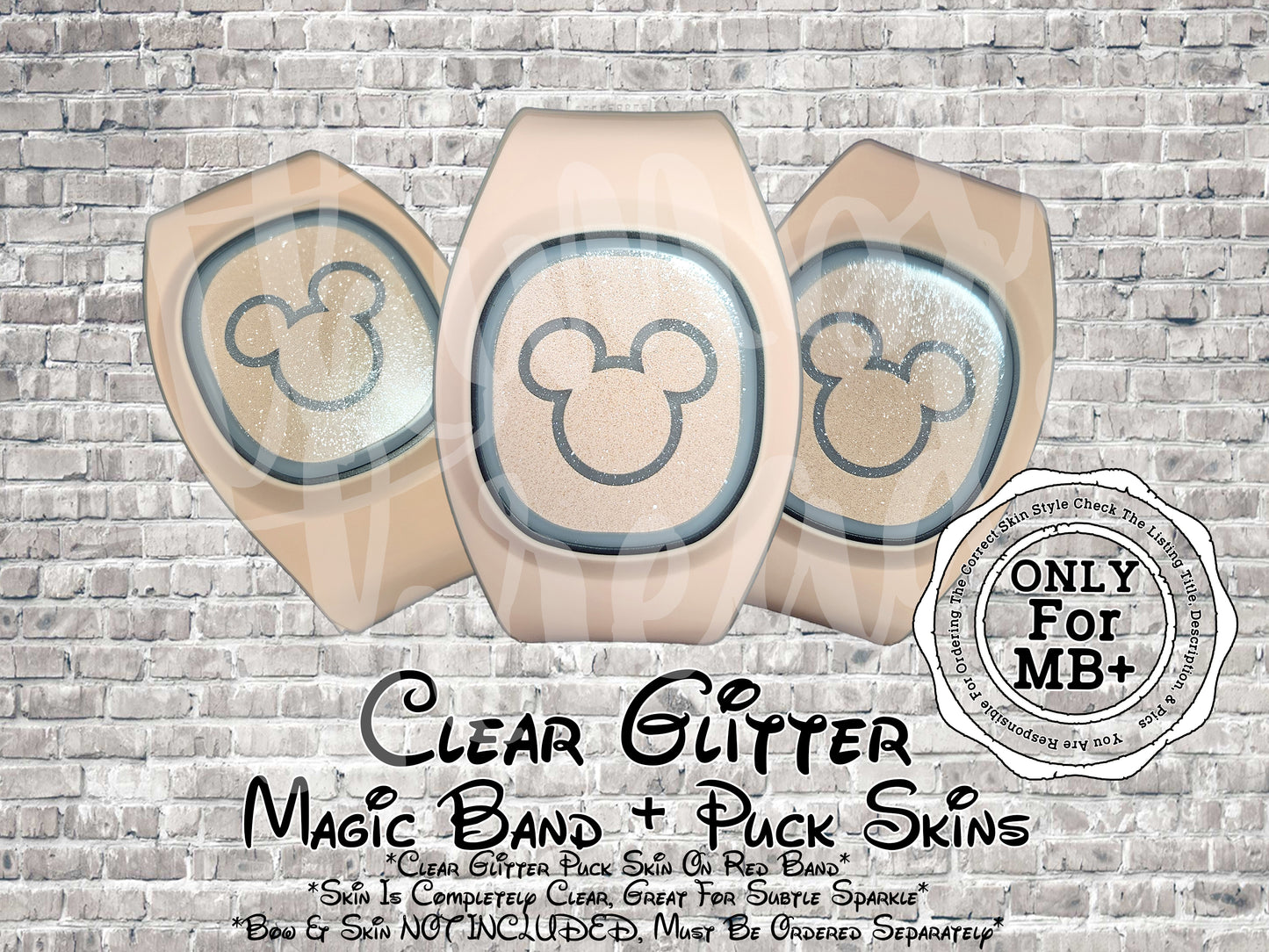 Clear Glitter Magic Band + Decal Skin Puck ONLY