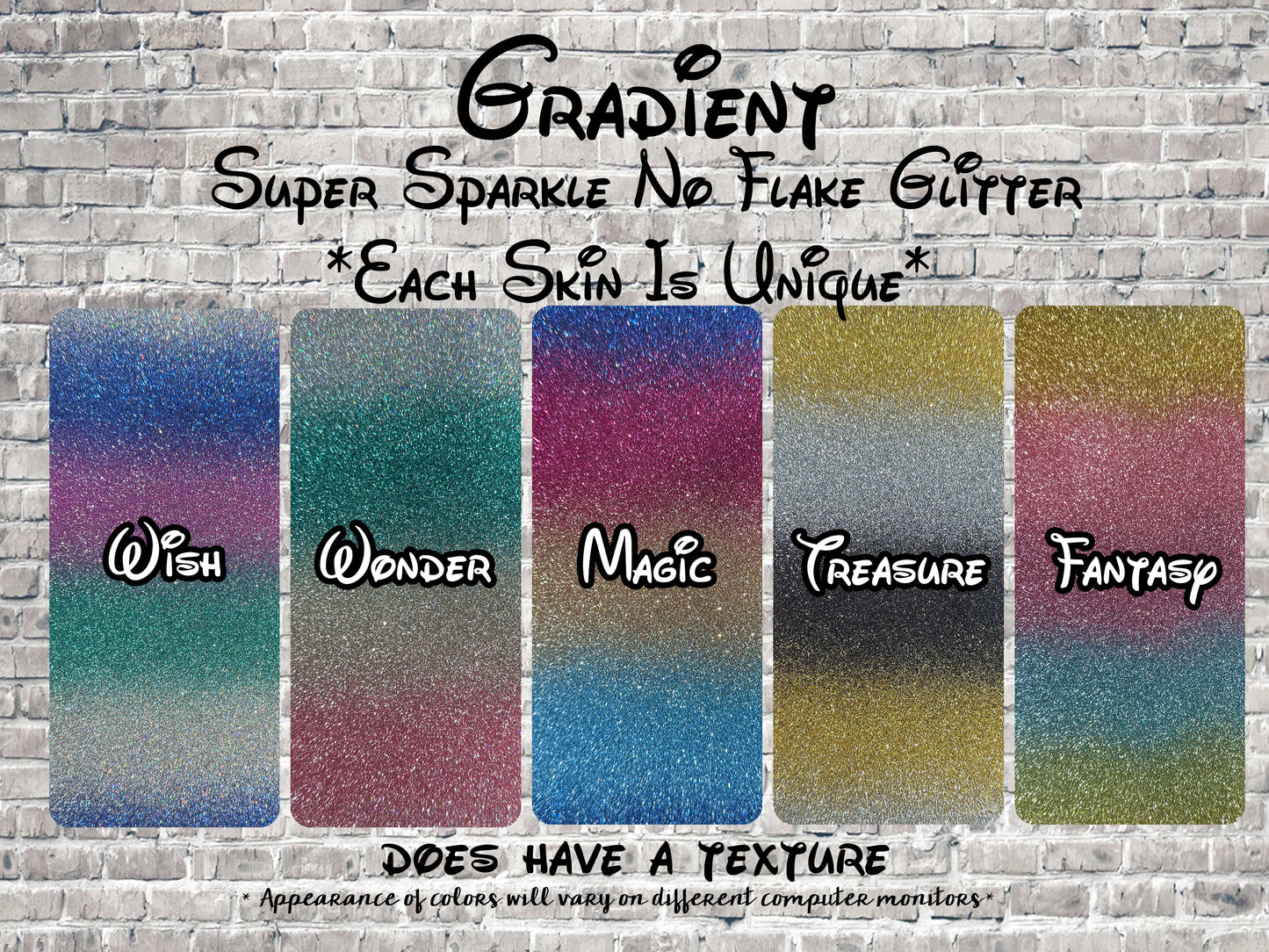 Gradient Glitter Super Sparkle No Flake Glitter Magic Band + Decal Skin Bow ONLY