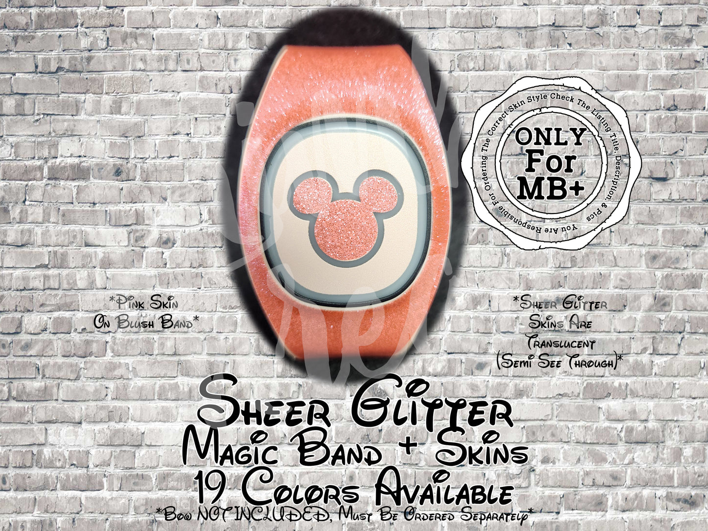 Sheer Glitter Magic Band + Decal Skin 3 Piece Wrap