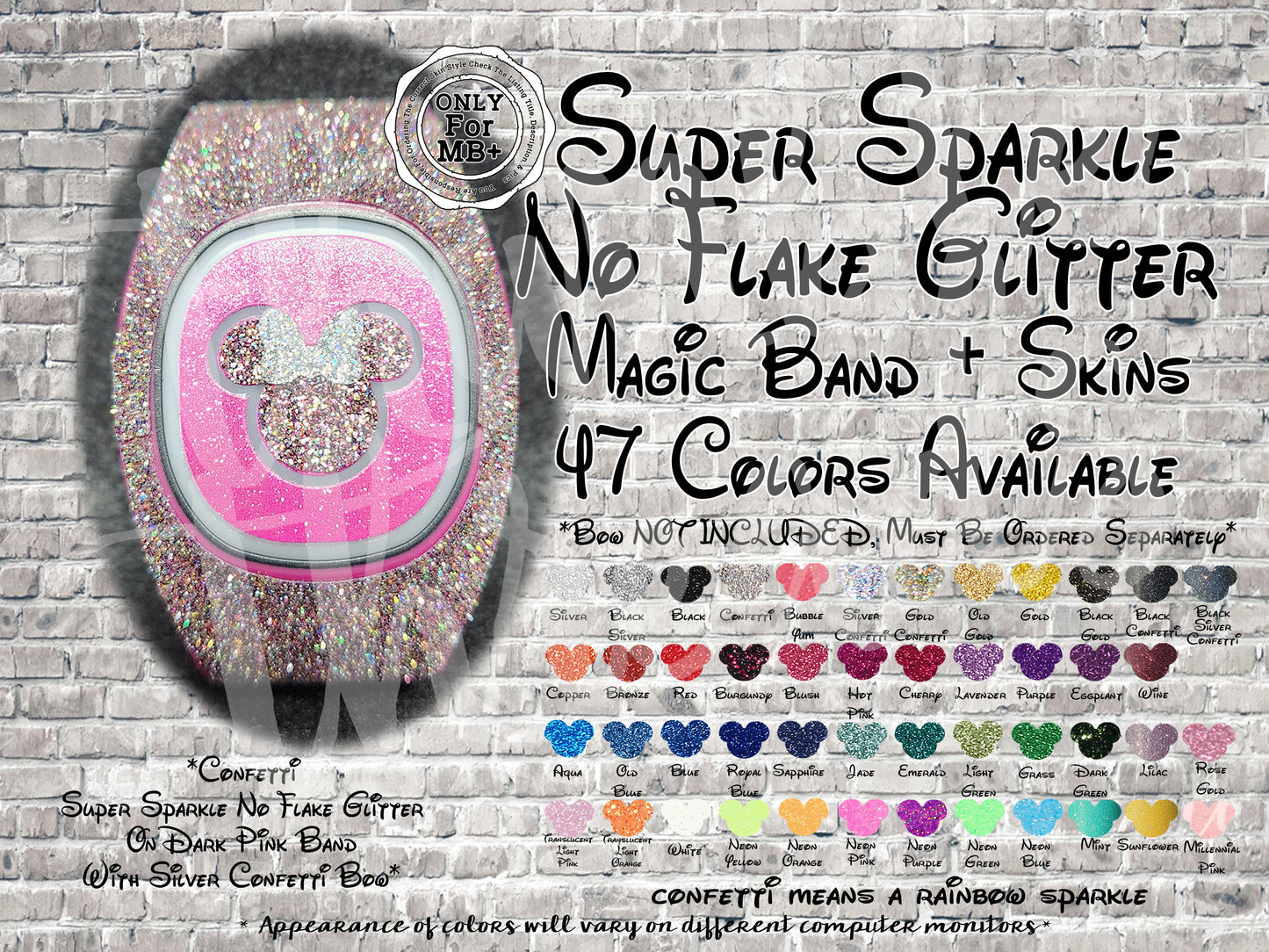 Super Sparkle No Flake Glitter Magic Band + Decal Skin Mouse Head ONLY